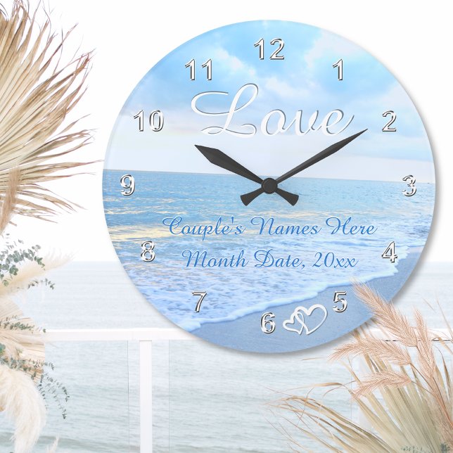 Relógio Grande Presentes de Chá de Noiva Temáticos de Praia, Reló (Beach themed wedding gifts. Beach Wall Clocks. Destination Wedding Gift Ideas.  Destination Wedding.)