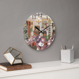 Relógio Grande Presentes de Natal Vintage embrulhados na Sala de 