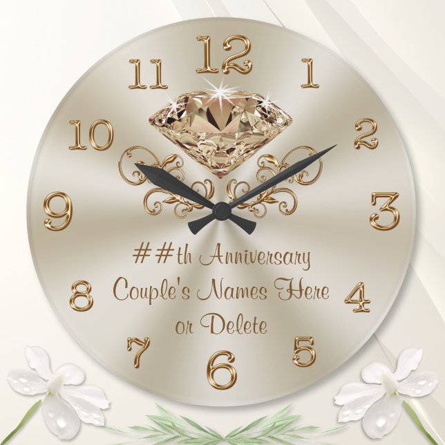 Relógio Grande Presentes personalizados de aniversário de casamen (Personalized Wedding Clock Gift. Wedding anniversary gift for couple married 60 years, Diamond.)