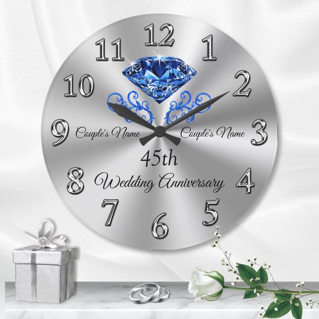 Relógio Grande Presentes personalizados do 45º aniversário de cas (Personalised 45th wedding anniversary gifts. Sapphire anniversary gifts. 45 years of marriage gifts.)