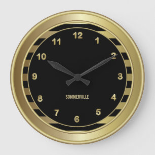 Relógio Grande Preto clássico e Dourado com faixas