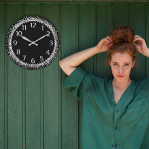 Relógio Grande Preto dos números árabes do brilho dos cristais