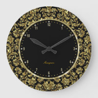 Preto & monograma floral Dourado dos damascos