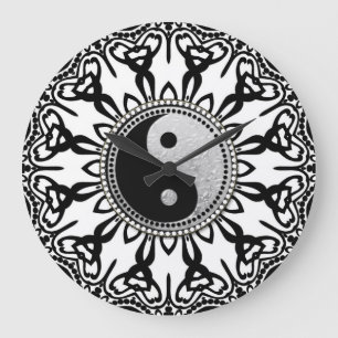 Relógio Grande Preto tribal+Equilíbrio branco de YinYang seu