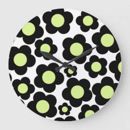 Relógio Grande Preto Whimsso e Verde limão Floral Cheio