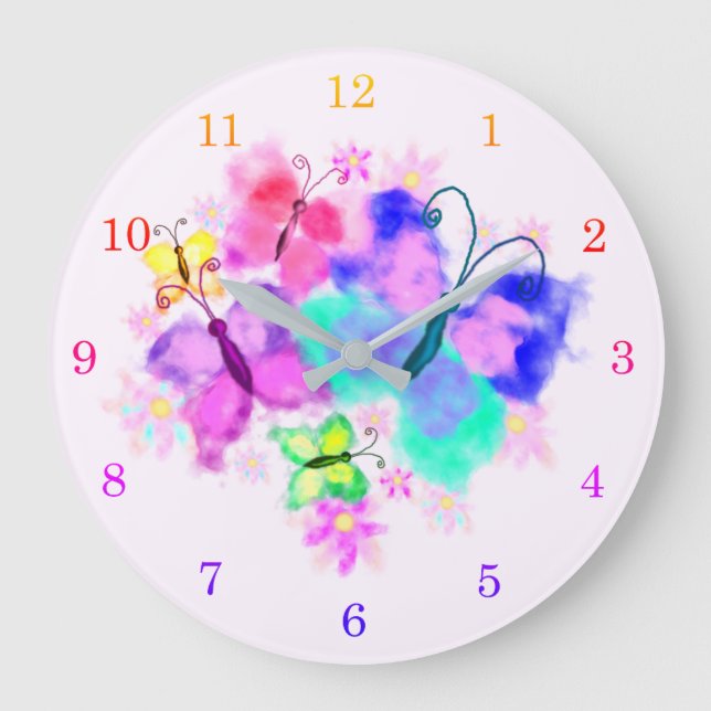 Relógio Grande Primavera Joy Butterflies Wall Clock - Watercolor  (Frente)
