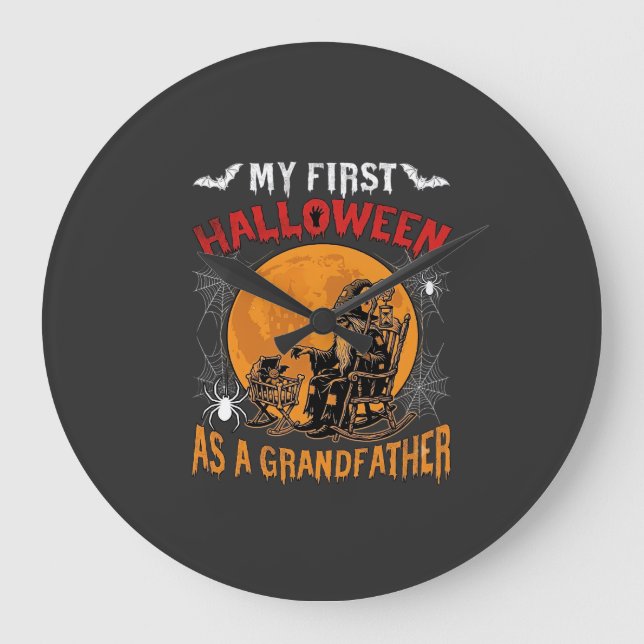 Relógio Grande Primeiro Halloween como Avô Feiticeiro Morcego Lua (Frente)