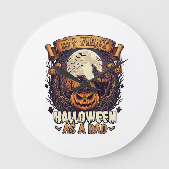 Relógio Grande Primeiro Halloween Como Papai Abóbora Lobo Lua_1 (Frente)