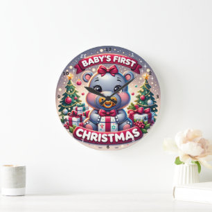 Relógio Grande Primeiro Natal do Bebê Urso Adorável Feriado