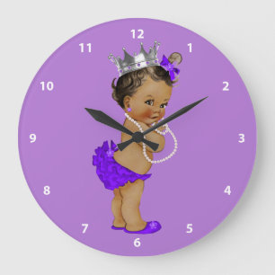 Relógio Grande Princesa Bebê Étnica e Pérolas Roxo