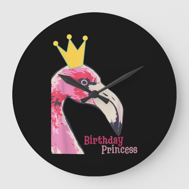 Relógio Grande Princesa de aniversário Flamingo | Flamingo-Cute (Frente)