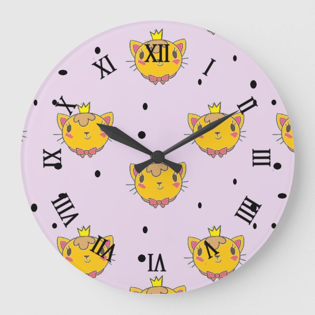 Relógio Grande Princesa gatinha em roxo (Frente)