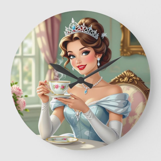 Relógio Grande Princesa sofisticada com coroa e vestido elegante (Frente)