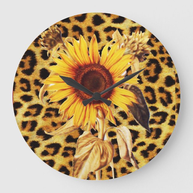 RELÓGIO GRANDE PRINTED LEOPARD FUR AND SUNFLOWER (Frente)