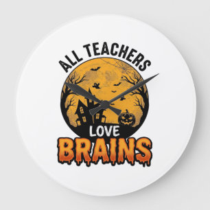 Relógio Grande Professor Dia das Bruxas Amor Cérebros Design Vint