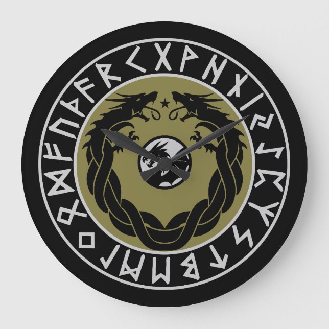 Relógio Grande Proteção de Runa Viking Dragão (Frente)