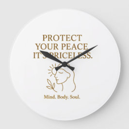 Relógio Grande Protect Your Peace — Minimalist Self-Care Quote