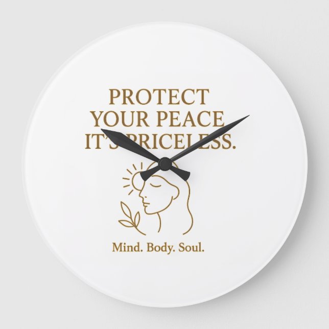 Relógio Grande Protect Your Peace — Minimalist Self-Care Quote (Frente)
