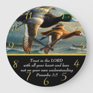 Relógio Grande Provérbios 3:5 Cruz de fé cristã com patos