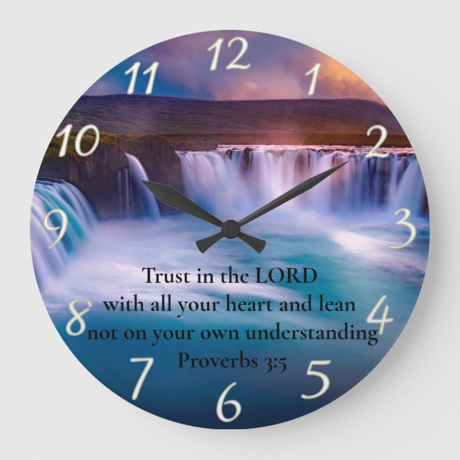 Relógio Grande Proverbs 3:5 Oração Dourada à fé cristã (Frente)