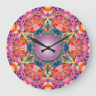 Relógio Grande Psicodélico Groovy Rosa Amor Glam Mandala