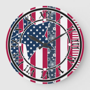 Relógio Grande Ptriot americano tradicional bandeira cores marinh