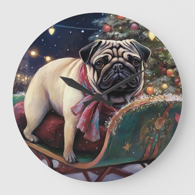Relógio Grande Pug Christmas Fesason Season (Frente)