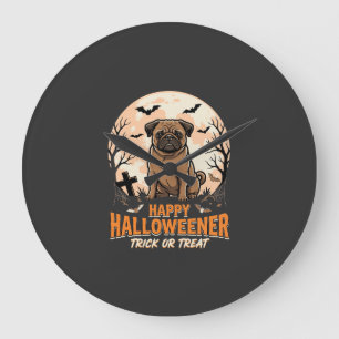 Relógio Grande Pug de Halloween Truque ou Tratamento Lua