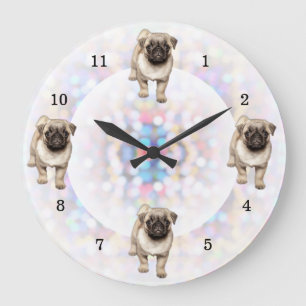 Relógio Grande Pug Luzes Brilhantes Brilhantes Fundo