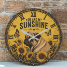 Relógio Grande Pug Sunflower You Are My Sunshine Dog Lover Rustic
