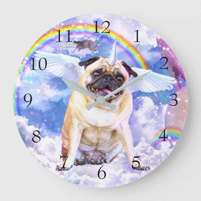 Relógio Grande Pug unicorn - Pugicorn bonito (Frente)