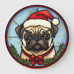 Relógio Grande Pug Vidro Pintado Natal