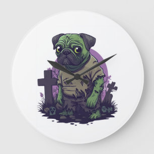 Relógio Grande Pug Zumbi � Cachorro Engraçado de Halloween