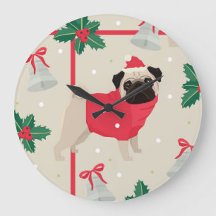 Relógio Grande Puggy Christmas Wall Clock