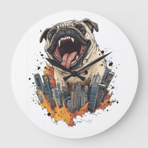 Relógio Grande Pugzilla Ataca � Cachorro Monstro Divertido