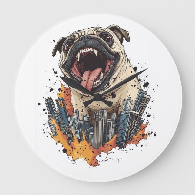 Relógio Grande Pugzilla Ataca � Cachorro Monstro Divertido (Frente)