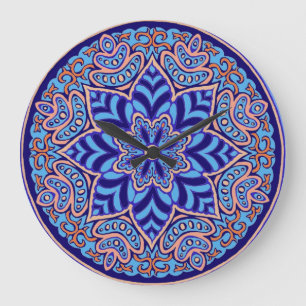 Relógio Grande Pulso de disparo de parede azul da mandala