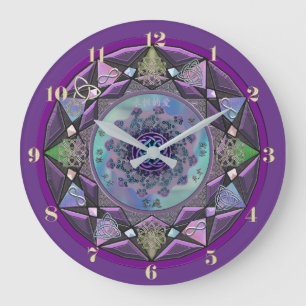 Relógio Grande Pulso de disparo de parede celta roxo da mandala