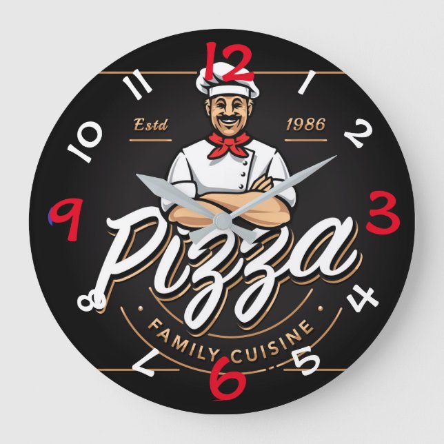 Relógio Grande Pulso de disparo de parede do design da pizza com (Frente)