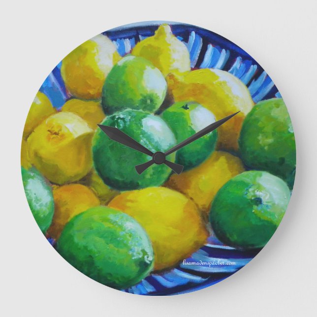 Relógio Grande pulso de disparo redondo com limões e limões (Frente)