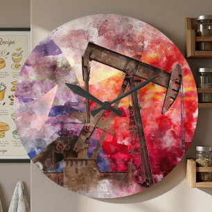 Relógio Grande Pumpjack ícone Texan aquarela com Sinalizador Texa