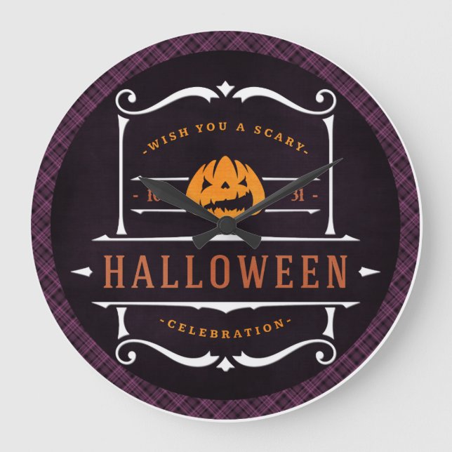 Relógio Grande Pumpkin deseja um Dia das Bruxas Assustador (Frente)