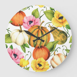 Relógio Grande Pumpkins Girassóis: Design de padrão de aquarela