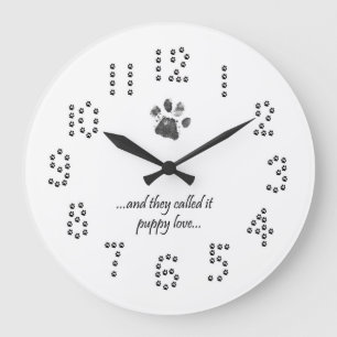 Relógio Grande Puppy Love Quote Dog Paw Print Wall Clock