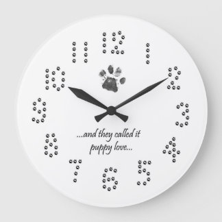Relógio Grande Puppy Love Quote Dog Paw Print Wall Clock