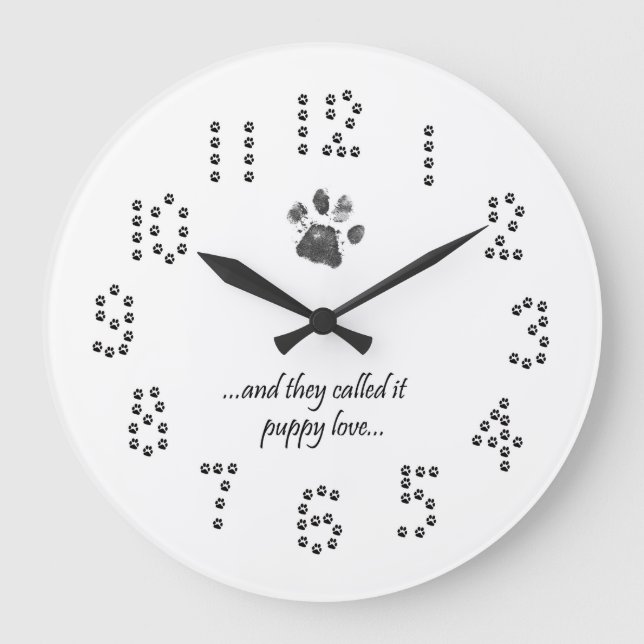 Relógio Grande Puppy Love Quote Dog Paw Print Wall Clock (Frente)