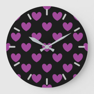 Relógio Grande Purple polka hearts on black