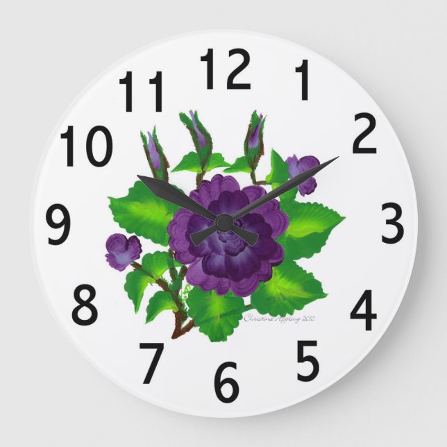 Relógio Grande Purple Rose Bouquet Round Clock (Frente)