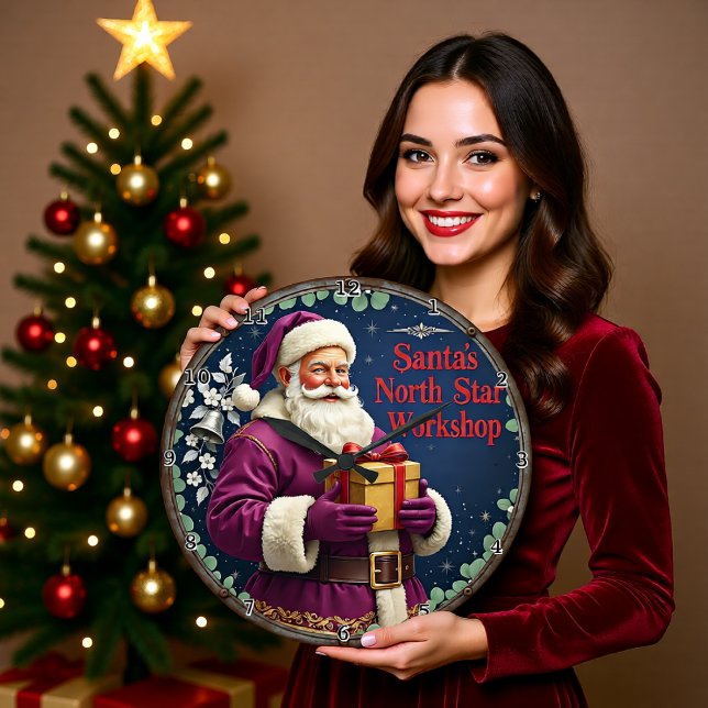 Relógio Grande Purple Santa North Star Workshop (Criador carregado)