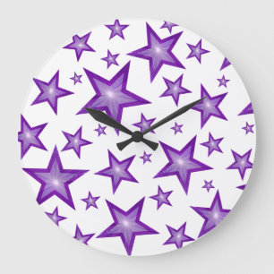 Relógio Grande Purple Stars clock round white